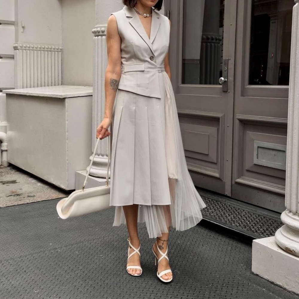 Asymmetrical pleated trench dress